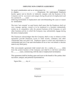 Free Printable Waiver Of Non Compete Agreement Template Doc Sample