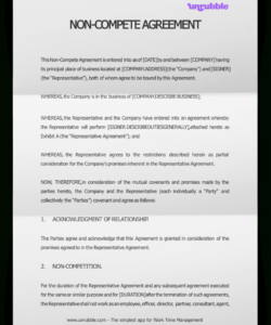 Free Printable Waiver Of Non Compete Agreement Template Word Sample