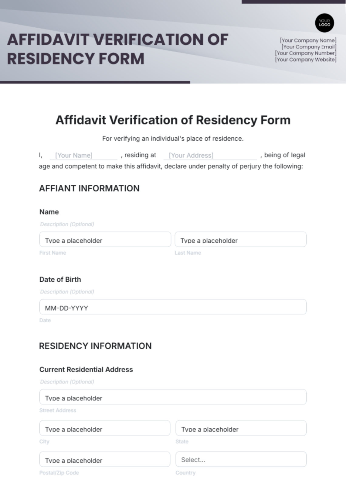 Free  Proof Of Residence Affidavit Template Doc