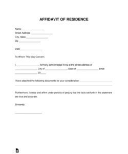 Landlord Affidavit Of Residence Template Excel