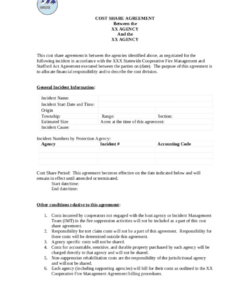 Printable Employee Cost Sharing Agreement Template Excel Sample