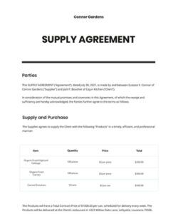 Printable Exclusive Supply Agreement Template  Sample