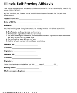 Printable Self Proving Affidavit For Will Template Word