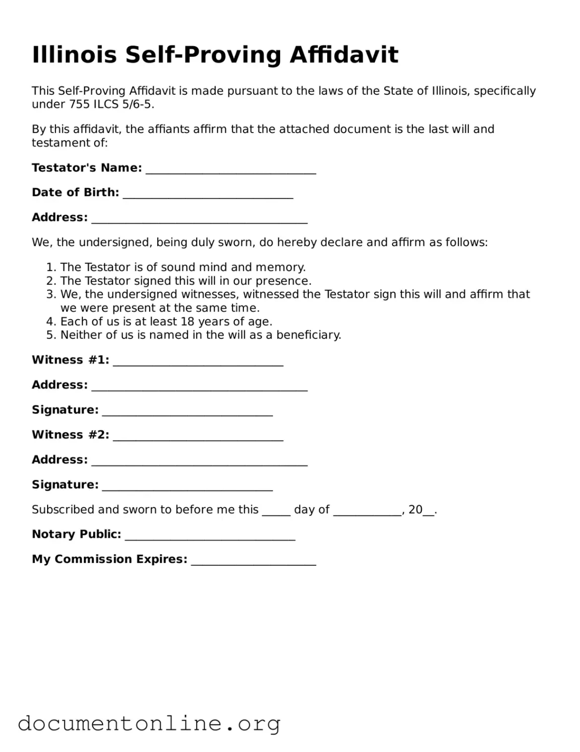 Printable Self Proving Affidavit For Will Template Word