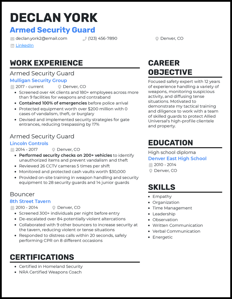 armed-security-guard-resume-template