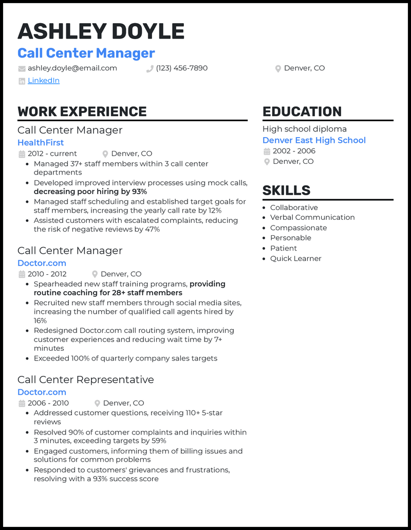 call-center-manager-resume-template