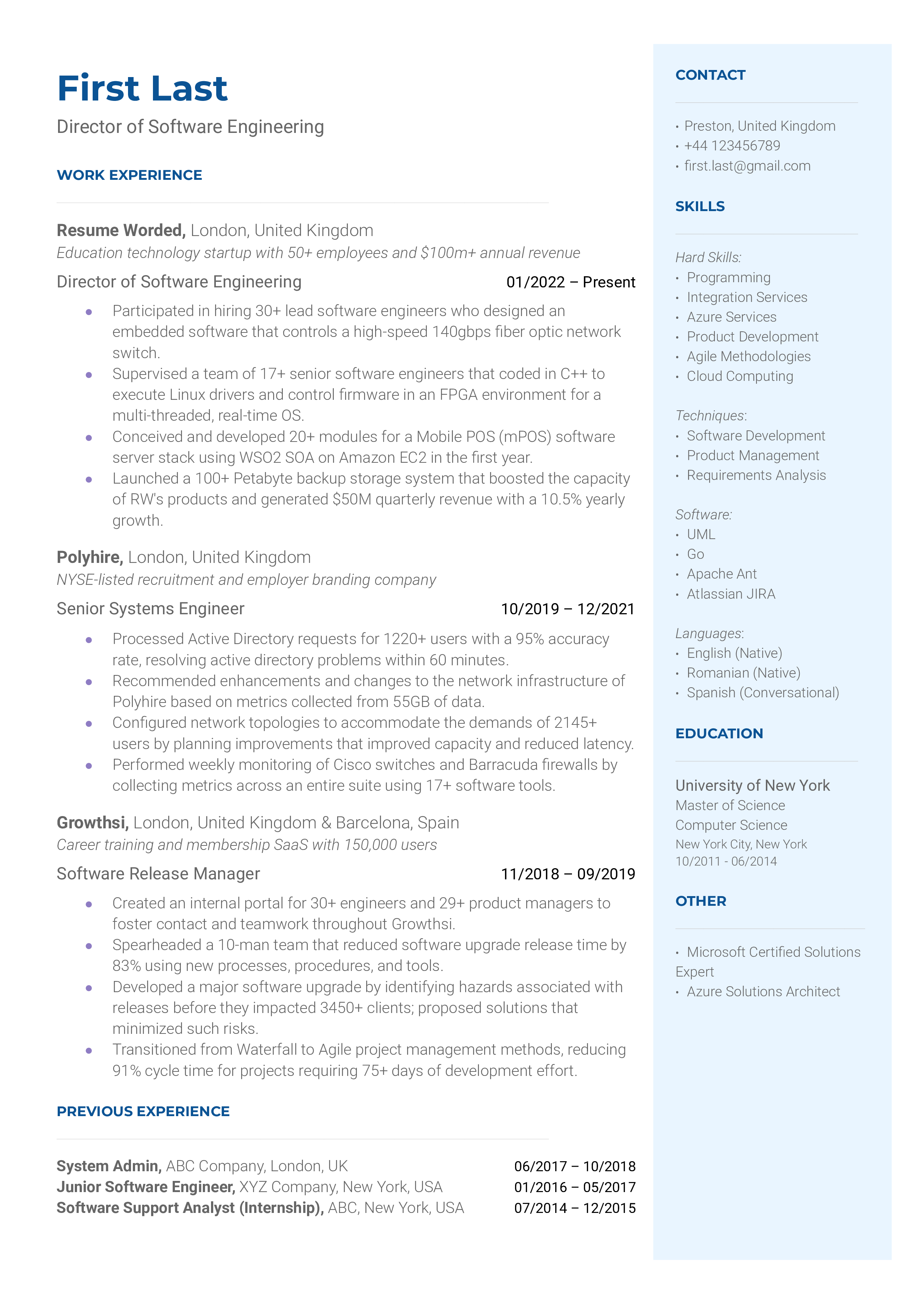 director-of-software-engineering-resume-template