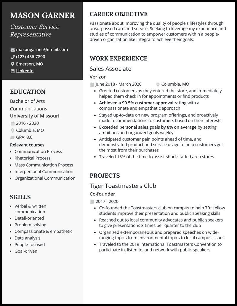 entry-level-customer-service-resume-template