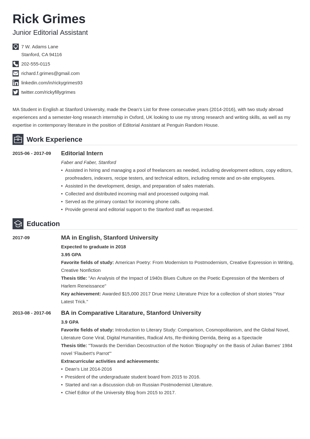 entry-level-professional-resume-template