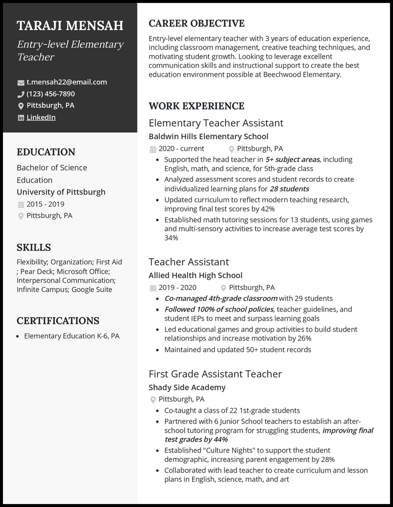 entry-level-teacher-resume-template