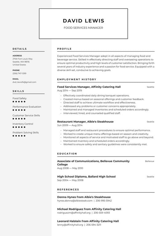 food-service-director-resume-template