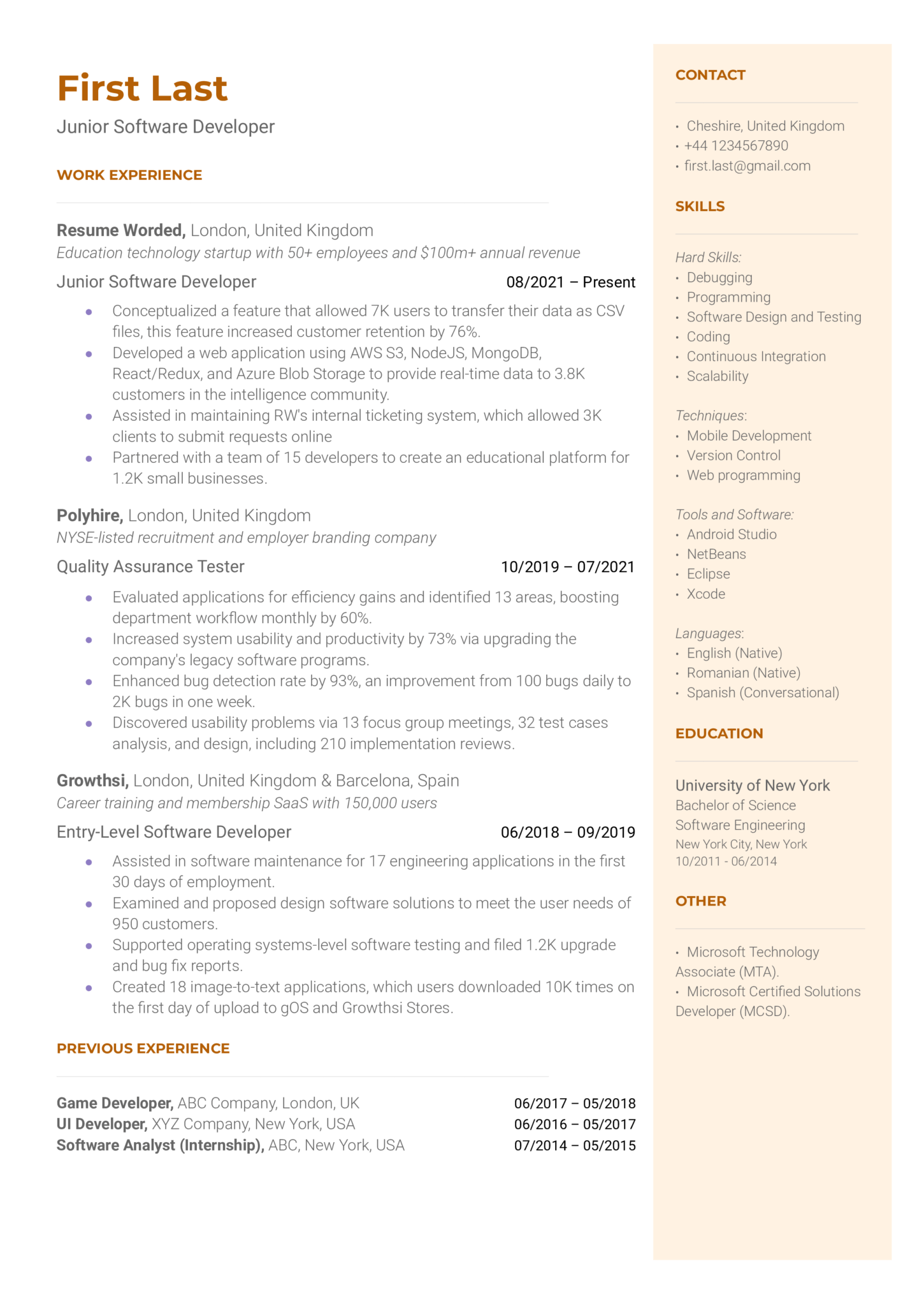 Junior Software Developer Resume Template