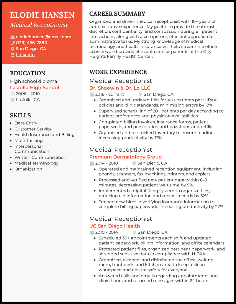 medical-office-receptionist-resume-template