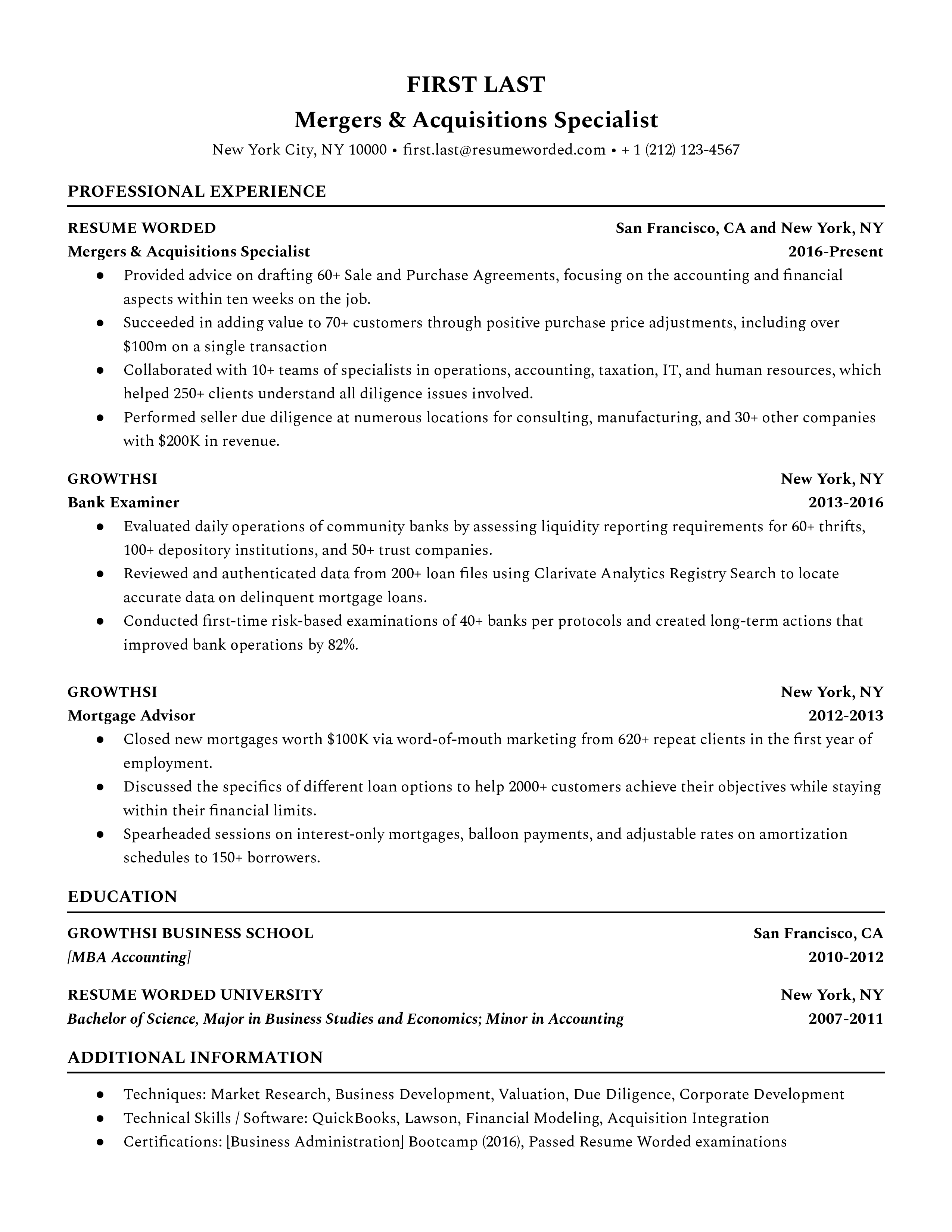 merger-and-acquisition-resume-template