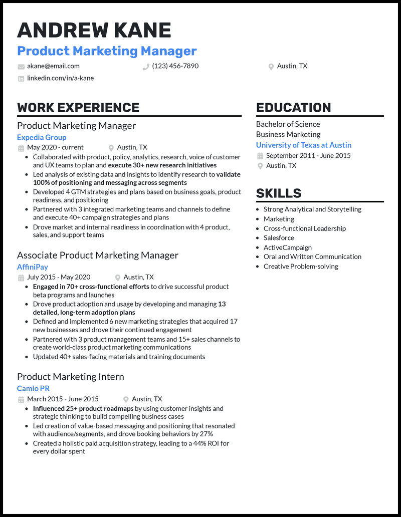 product-marketing-manager-resume-template