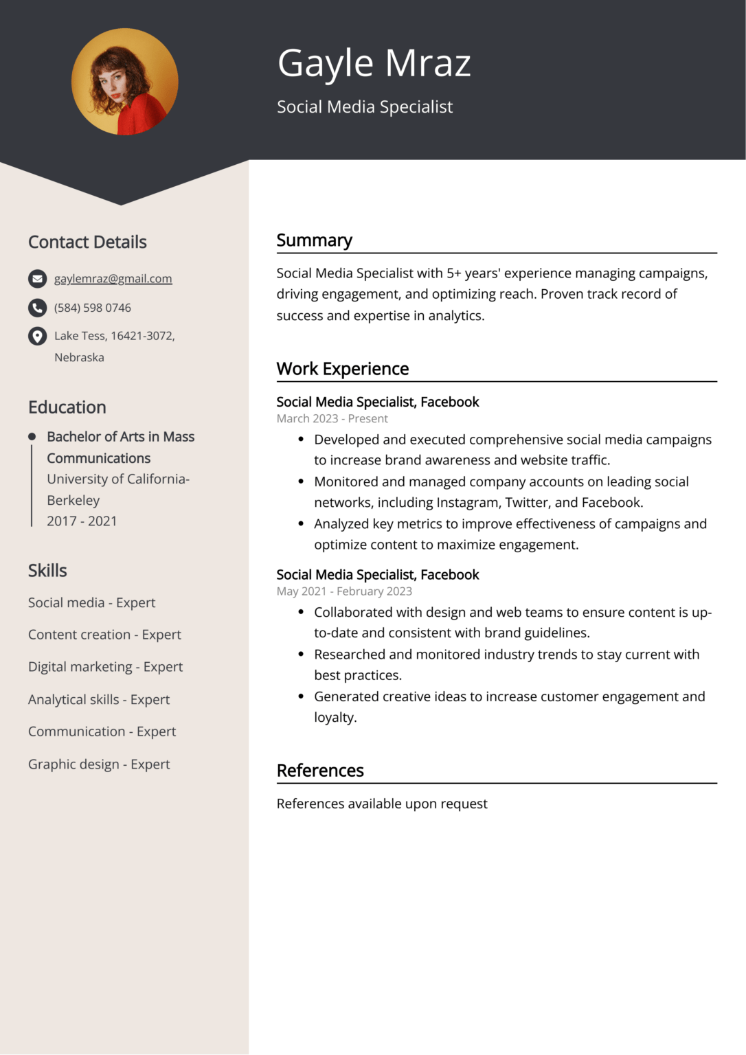Social Media Specialist Resume Template