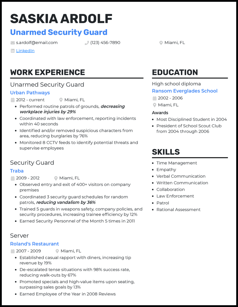 unarmed-security-guard-resume-template