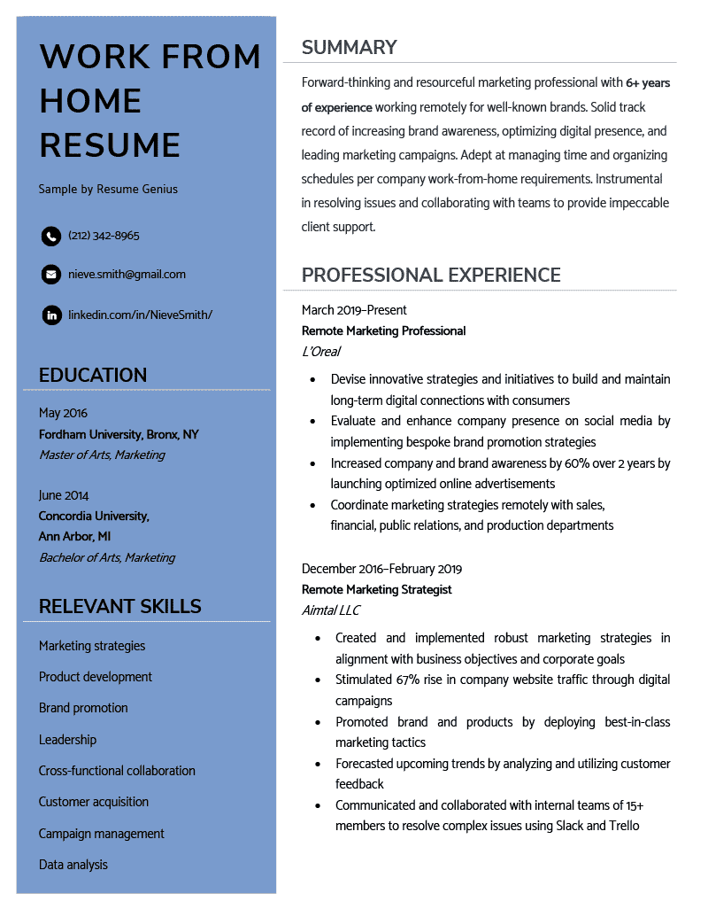 work-from-home-job-resume-template